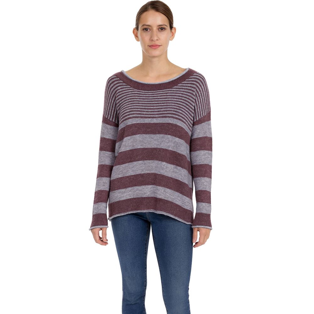 Sunday In Brooklyn Anthropologie Maroon Gray Striped Sweater XS Dark Academia